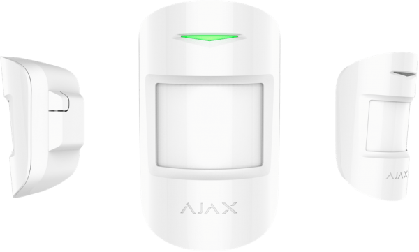 Ajax CombiProtect liike- ja lasirikkoilmaisin. Tunnistaa ihmisen läsnäolon passiivisella infrapunasensorilla.